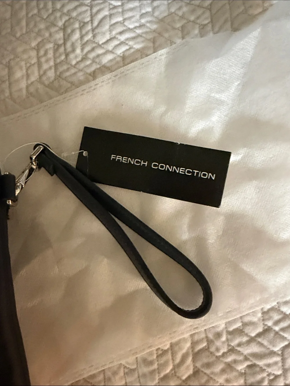 French Connection Black Pom Pom-Trim Wristlet